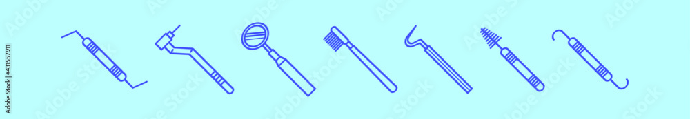 set of dentist tools cartoon icon design template with various models. vector illustration isolated on blue background set of dentist tools cartoon icon design template with various models. vector illustration isolated on blue background