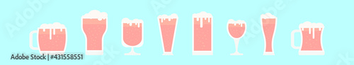 set of beer glasses cartoon icon design template with various models. vector illustration isolated on blue background