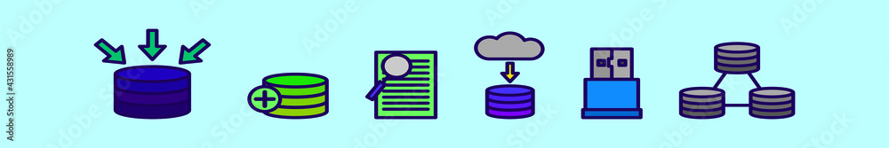 set of database cartoon icon design template with various models. vector illustration isolated on blue background set of database cartoon icon design template with various models. vector illustration isolated on blue background