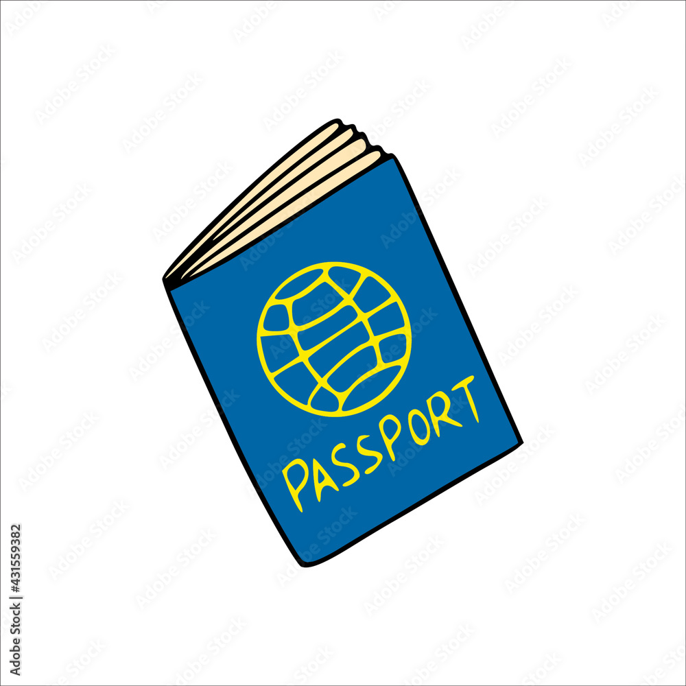 Passport cartoon vector icon. Hand drawn sketch document. illustration.