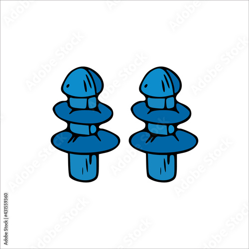 Blue earplugs cartoon icon. Vector isolated illustration of protection noise.