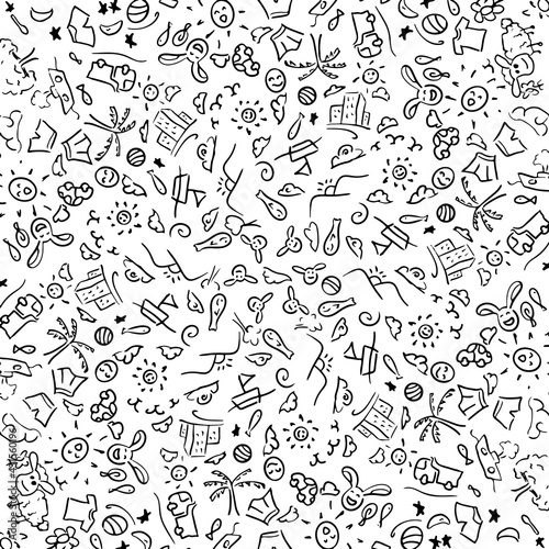 Set of Hand draw Kids doodle backgrounds. Objects from a child s life.