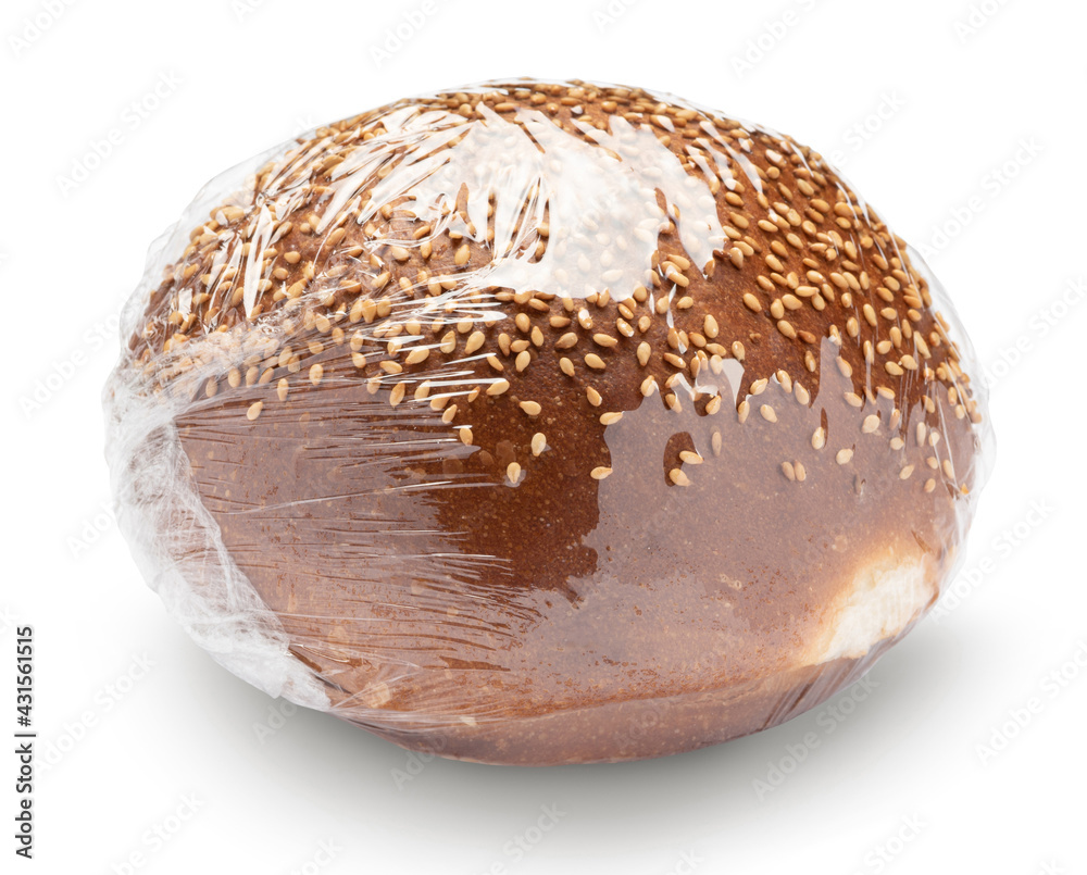 bun with sesame seeds in package isolated on white bun with sesame seeds in package isolated on white