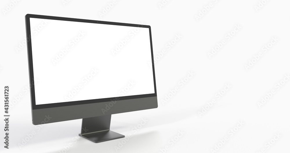 Computer display with blank white screen 3d Computer display with blank white screen 3d