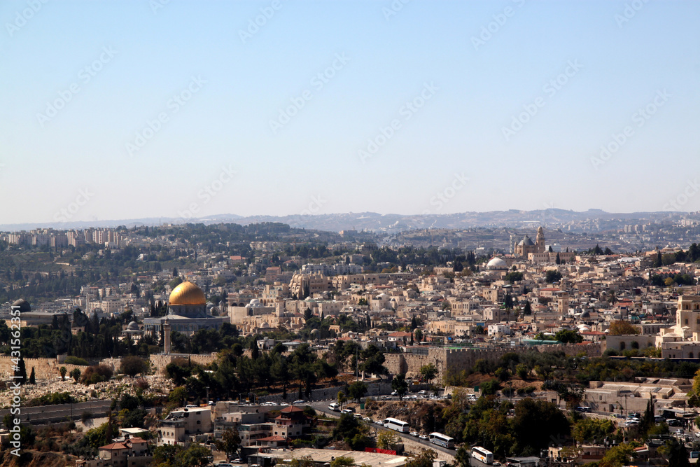 Overview of the holy city of Jerusalem, the old city in Israel