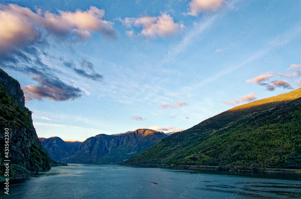 Scenic and tranquil Aurlandsfjord scenery in Flam