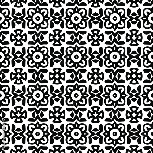  Geometric vector pattern with Black and white colors. Seamless abstract ornament for wallpapers and backgrounds.