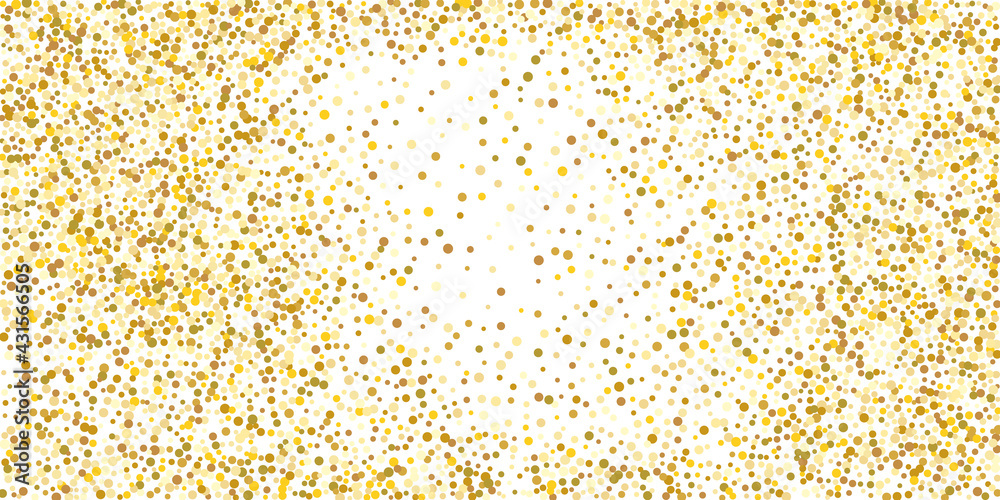 Golden glitter confetti on a white background.  Illustration of a drop of shiny particles. Decorative element. Element of design. Vector illustration, EPS 10.
