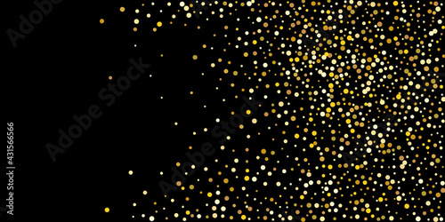 Golden point confetti on a black background. Luxury festive background. Decorative element. Element of design. Vector illustration, EPS 10.