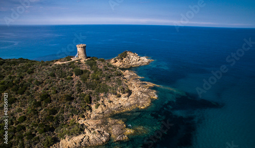 Aerial view of seacoast in splendid Corsica, France