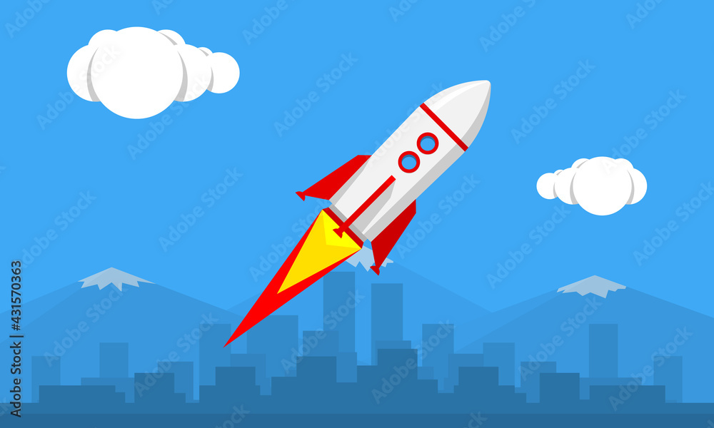 Rocket flight flat vector illustration on blue background. Startup concept. Rocket flight flat vector illustration on blue background. Startup concept.