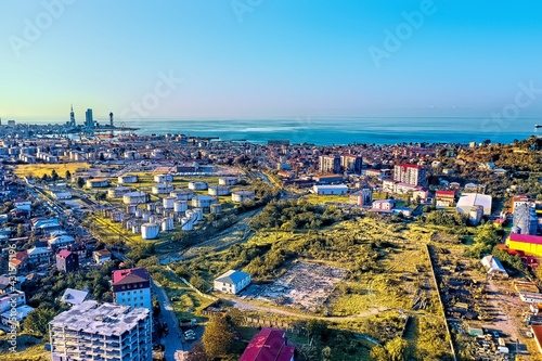 Batumi, Georgia - May 1, 2021: Aerial view of the industrial zone © Dmitrii