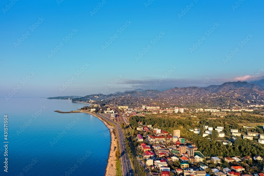 Fototapeta premium Batumi, Georgia - May 1, 2021: Aerial view of the coastline