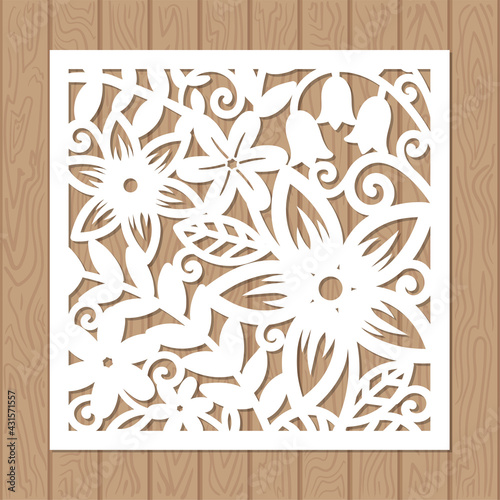 Laser cutting template. From any materials. Flowers leaves. Vector