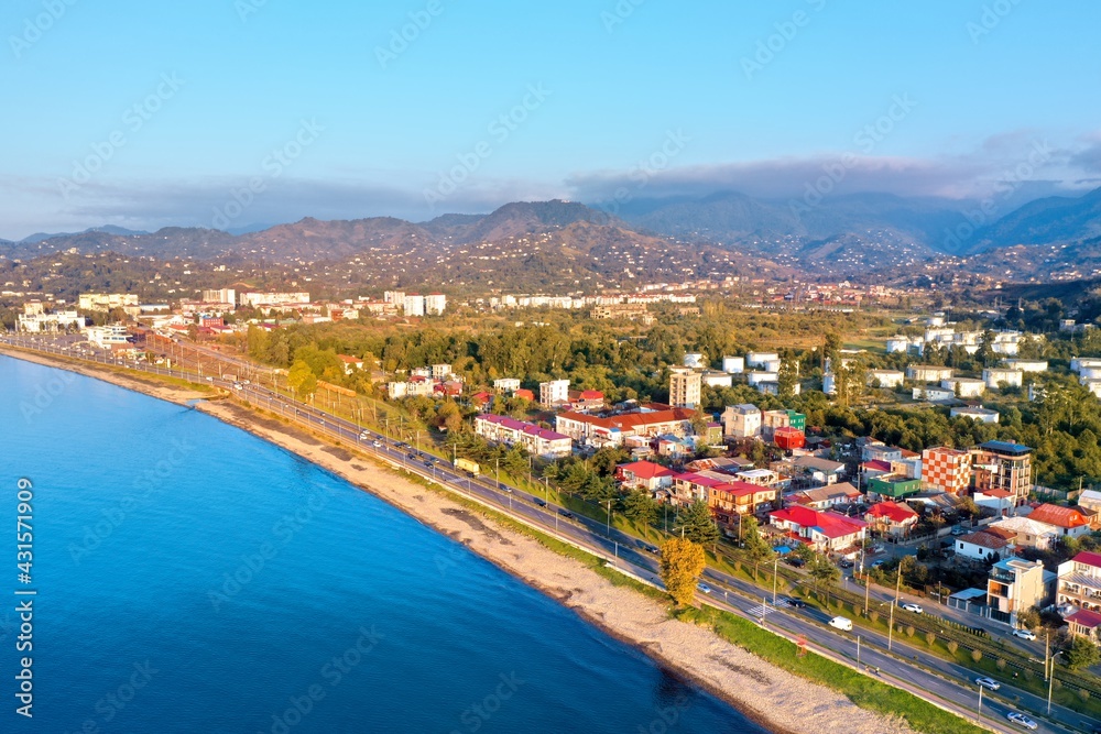 Batumi, Georgia - May 1, 2021: Aerial view of the coastline