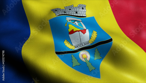 3D Waving Romania City Flag of Beius Closeup View photo