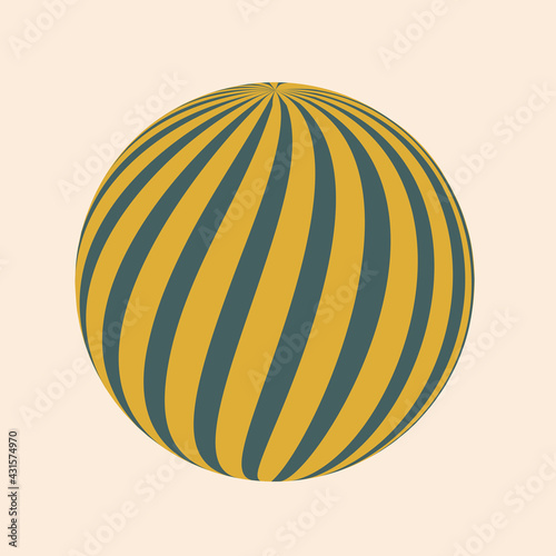 Sphere with stripes. Circle with colored wavy lines for printing, applique, decoration, design. Geometric abstraction. 