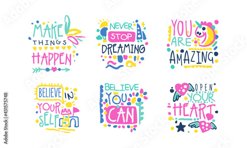 Hand Written Inspirational and Motivational Quotes Vector Set