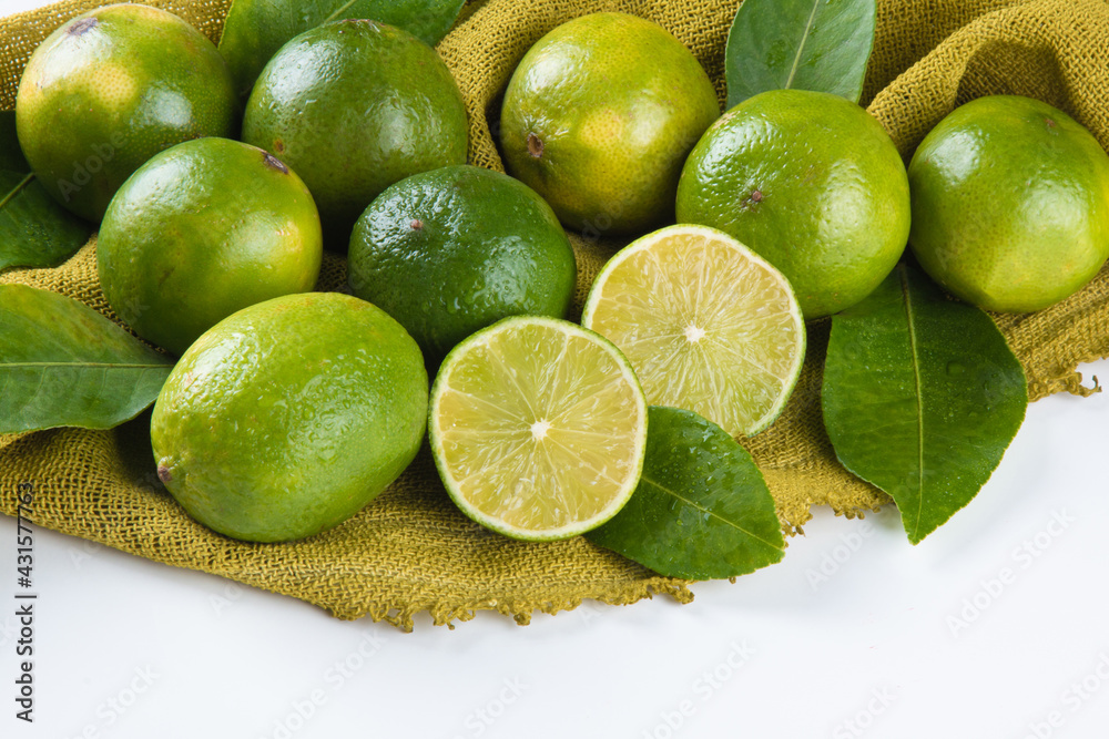 Ripe green lemon fruit on white background Ripe green lemon fruit on white background