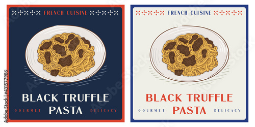 Black Truffle pasta rertro vintage illustration
