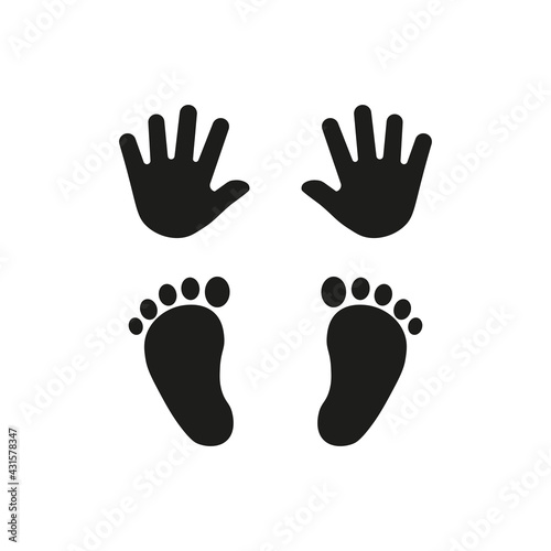 Black icon pair of hands and pair of legs sign. Vector illustration eps 10