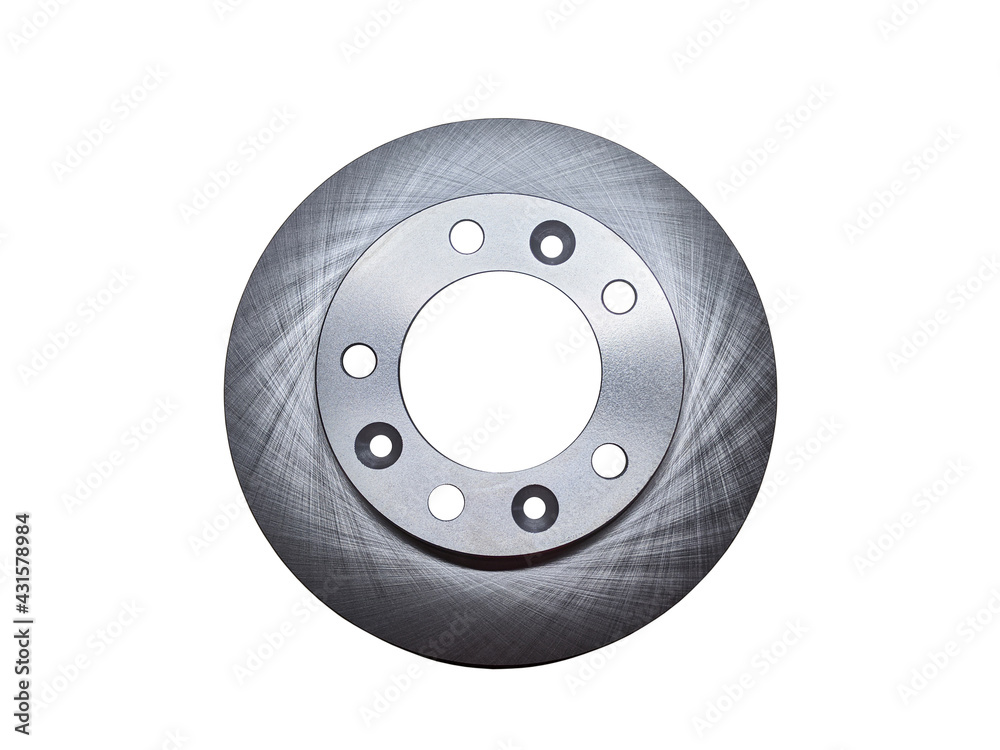 Brake disc isolated on white background. New spare parts for the car. Brake disc isolated on white background. New spare parts for the car.