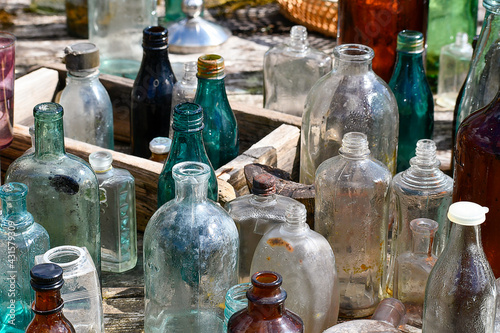 Various glass bottles from different eras of Russia.