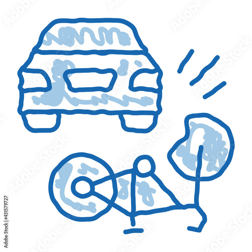 bike and car accident doodle icon hand drawn illustration