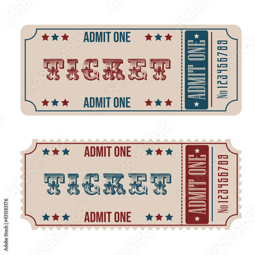 Set of two vintage movie tickets-stock vector image, illustration.