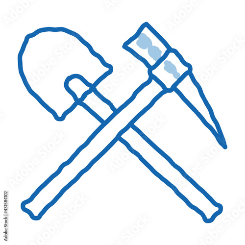 shovel and pickaxe doodle icon hand drawn illustration