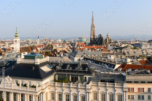 Aerial view on St. Stephen's Cathedral in Vienna, Austria on summer, sunny morning