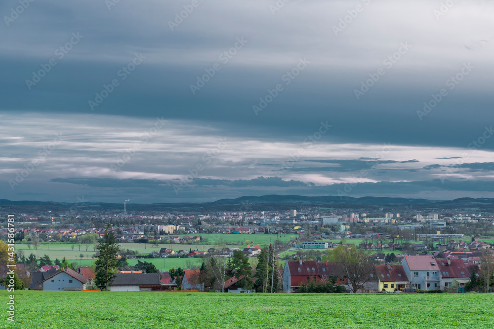 View for Ceske Budejovice city in cloudy spring evening View for Ceske Budejovice city in cloudy spring evening