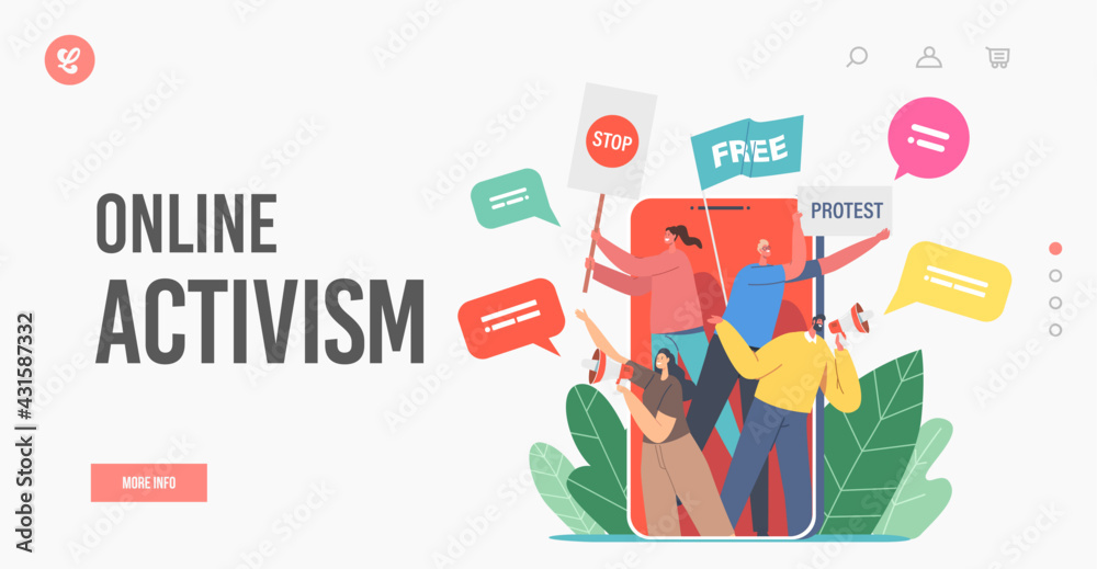 Online Activism, Digital Protest Landing Page Template. People on Huge  Smartphone Screen Protesting with Placards Stock Vector | Adobe Stock
