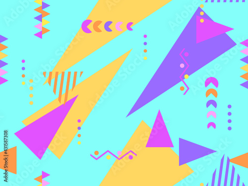 Memphis seamless pattern. Geometric elements memphis in the style of 80's. Trendy retro background for printing on paper, advertising materials and fabric. Vector illustration