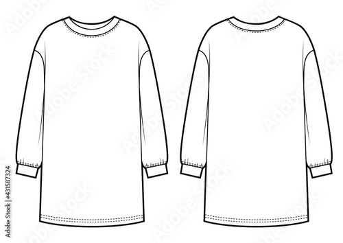 sweatshirt dress fashion flat sketch template on white background