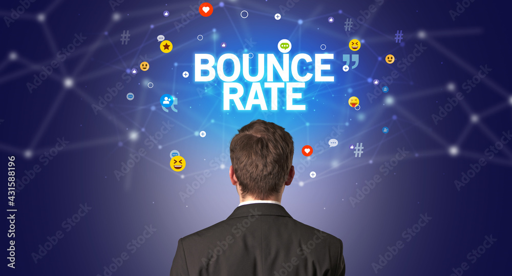 Rear view of a businessman, social media concept Rear view of a businessman, social media concept