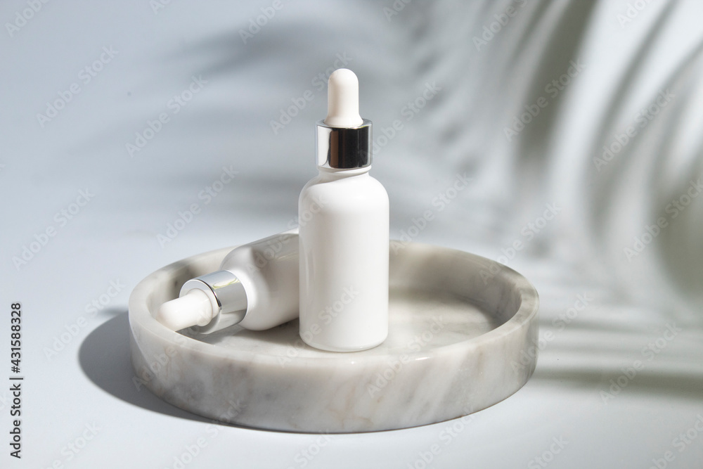 science experiment mockup of beauty fashion cosmetic makeup bottle lotion product with skincare healthcare concept on background