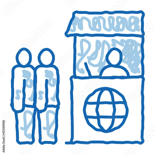 people on check control doodle icon hand drawn illustration