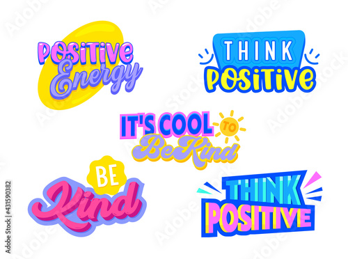 Set of Icons Think Positive  Banners with Colorful Elements Isolated on White Background. Motivational Quotes