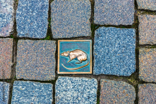 Metal rat, symbol of the Pied Piper in Hamelin, Germany
