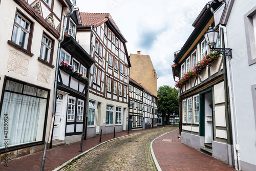 Photos Street with medieval houses in Hamelin, Germany