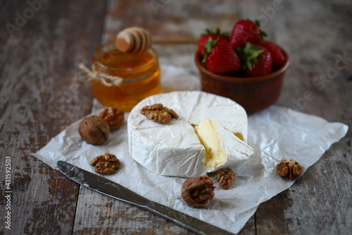 Camembert cheese. Delicious fresh brie cheese.