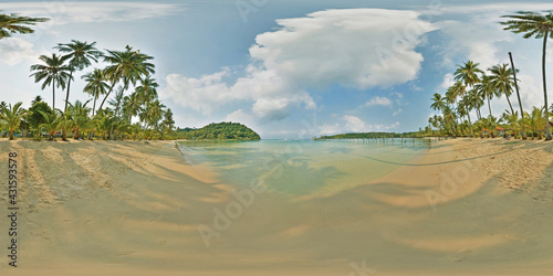 Spherical panorama of 360 degrees of sea or ocean beach of tropical island.