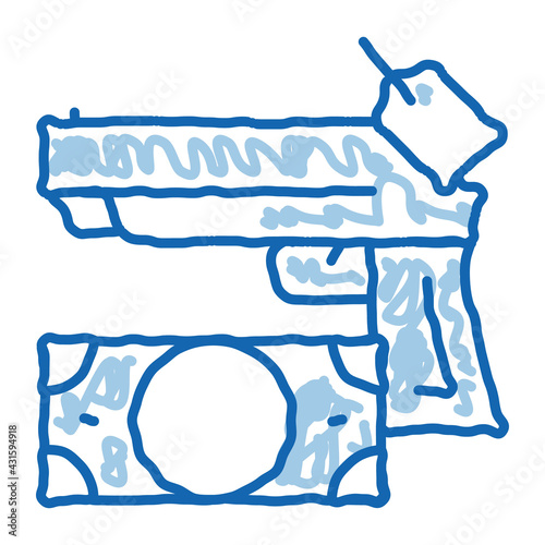 give gun to pawnshop for money doodle icon hand drawn illustration