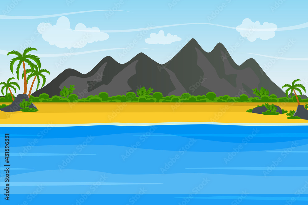 mountain view with beach illustration vector background.