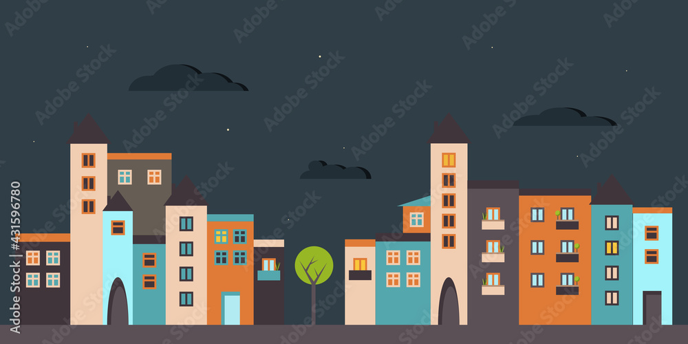 Abstract City With Colorful Buildings. Healthy Lifestyle 
