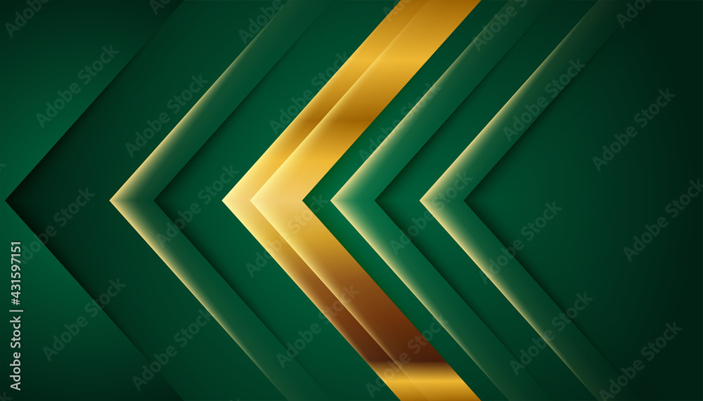 Obraz premium Realistic paper green style luxury with golden line on dark 3d abstract presentation background