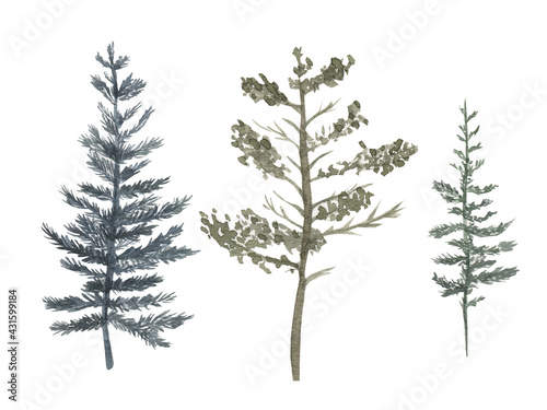 Watercolor illustration of stylized trees