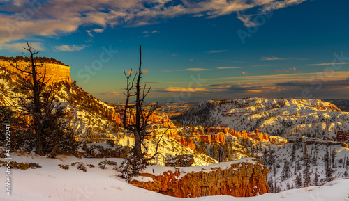 Sunset on Snow Covered Hoodoos of Bryce Canyon