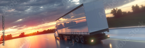 Truck on the road, highway. Transports, logistics concept. 3d rendering